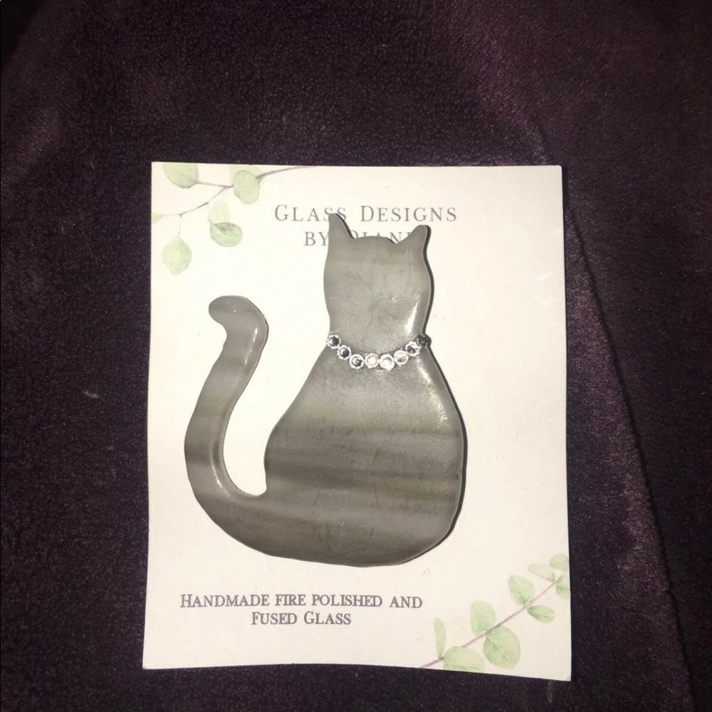 Handmade Gray Cat Pin Brooch With Rhinestone